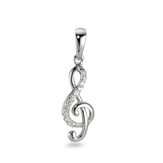 Pendentif Argent Zircone Rhodié Clef musicale