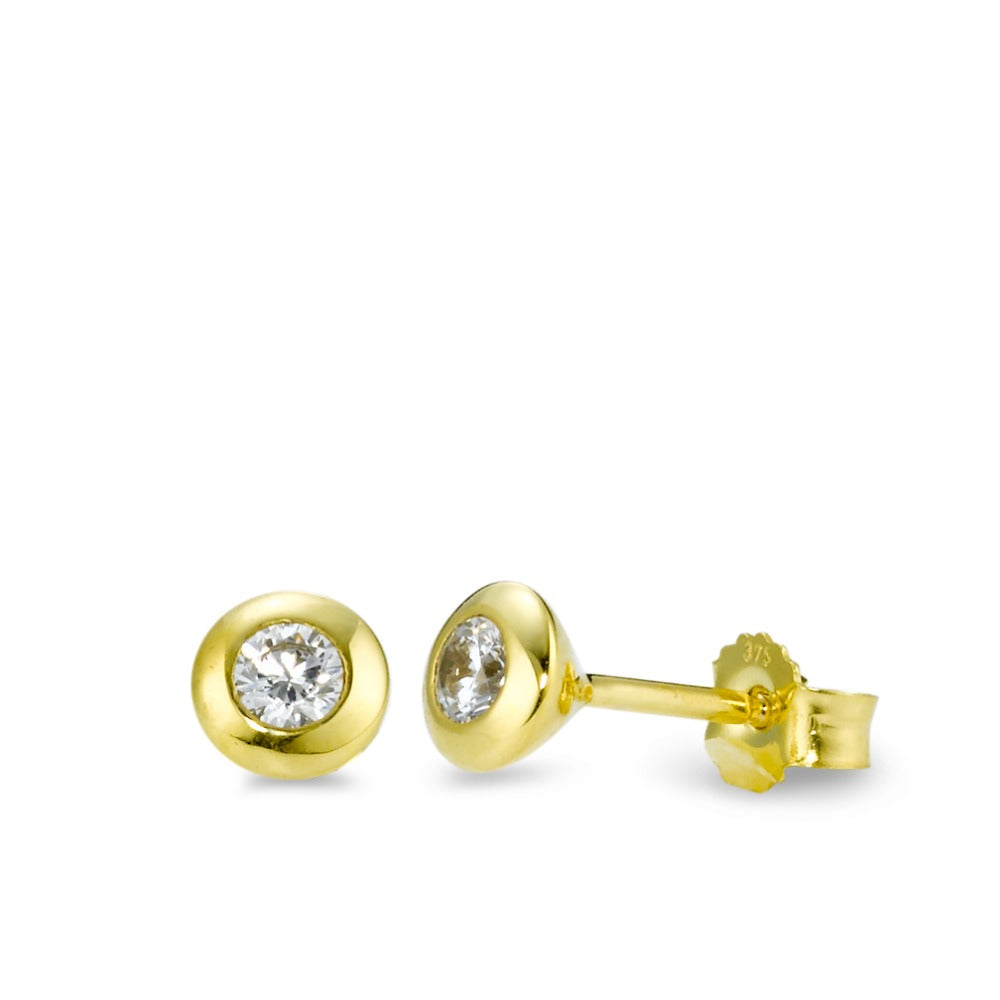 Clous d'oreilles Or jaune 9K Zircone 2 Pierres Ø5 mm