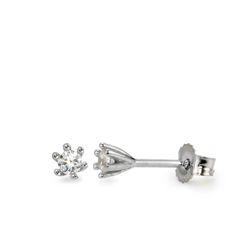 Clous d'oreilles Or blanc 9K Zircone 2 Pierres Ø3 mm