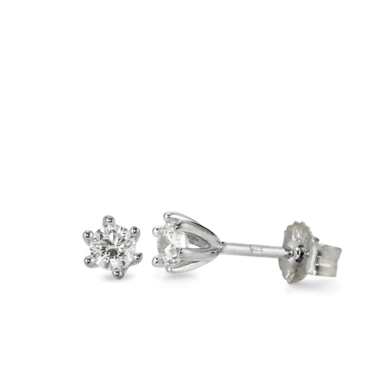 Clous d'oreilles Or blanc 9K Zircone 2 Pierres Ø4 mm