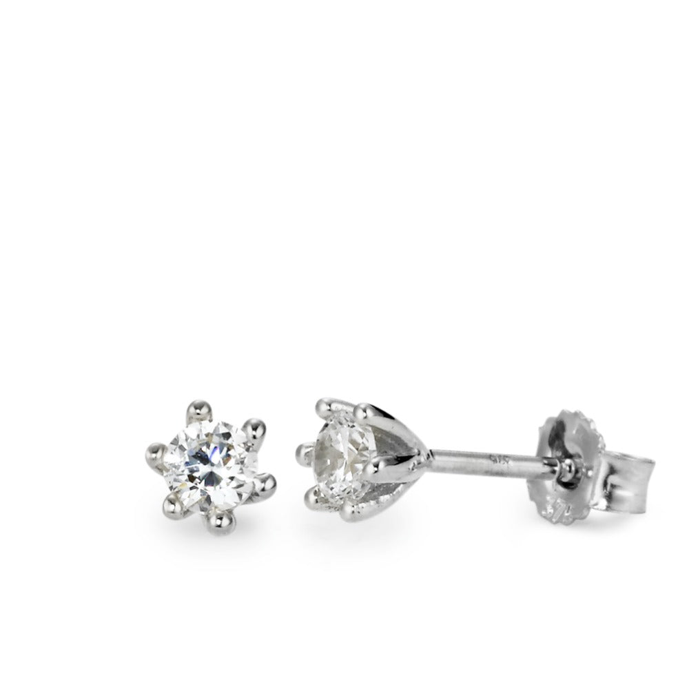 Clous d'oreilles Or blanc 9K Zircone 2 Pierres Ø4 mm