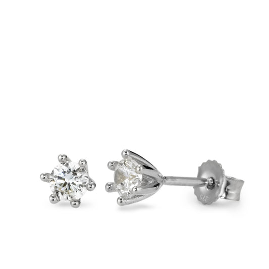 Clous d'oreilles Or blanc 9K Zircone 2 Pierres Ø5 mm