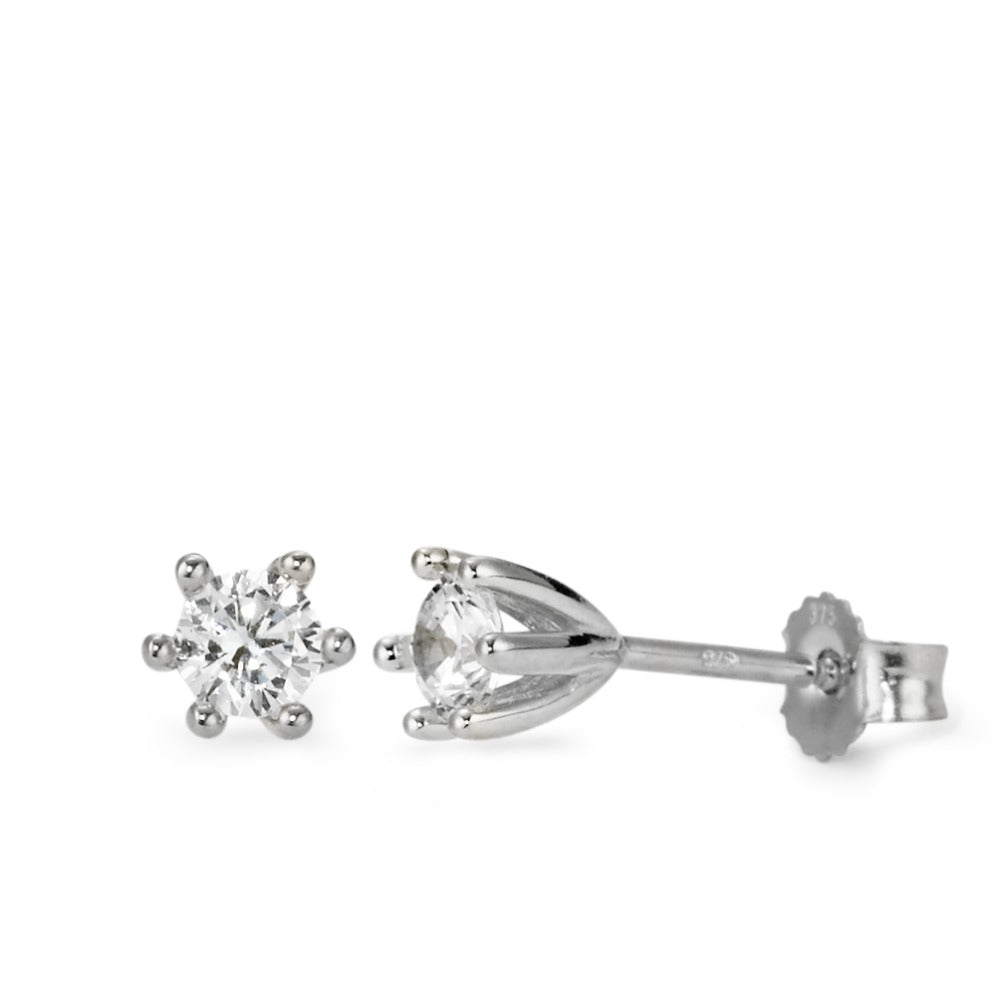 Clous d'oreilles Or blanc 9K Zircone 2 Pierres Ø5 mm