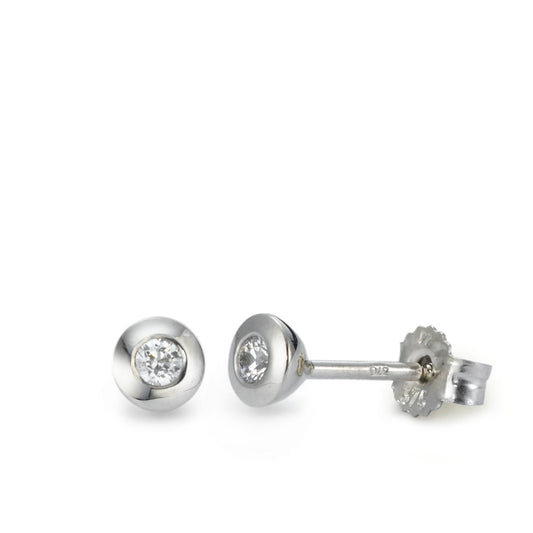 Clous d'oreilles Or blanc 9K Zircone 2 Pierres Ø4 mm