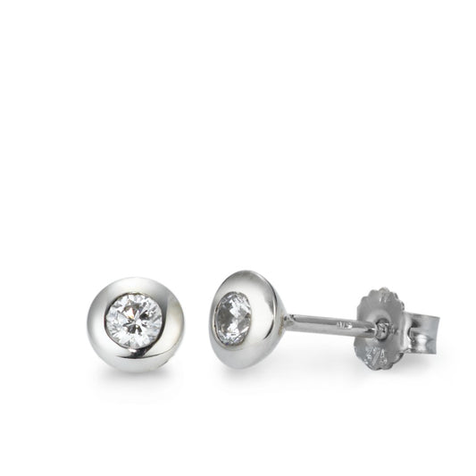 Clous d'oreilles Or blanc 9K Zircone 2 Pierres Ø5 mm