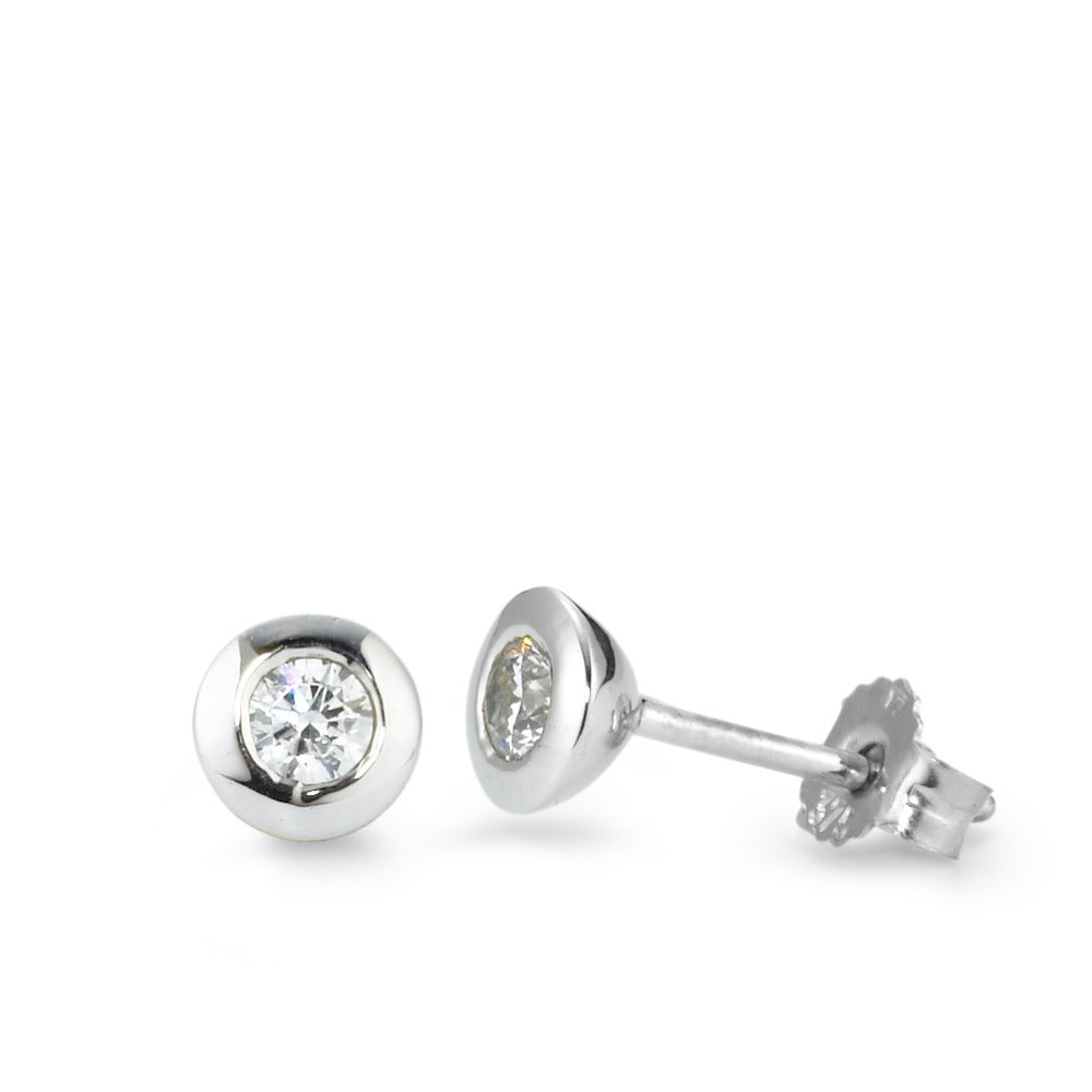 Clous d'oreilles Or blanc 9K Zircone 2 Pierres Ø5.5 mm