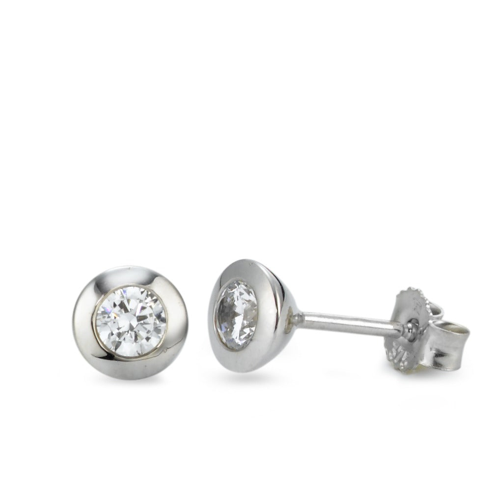 Clous d'oreilles Or blanc 9K Zircone 2 Pierres Ø6 mm