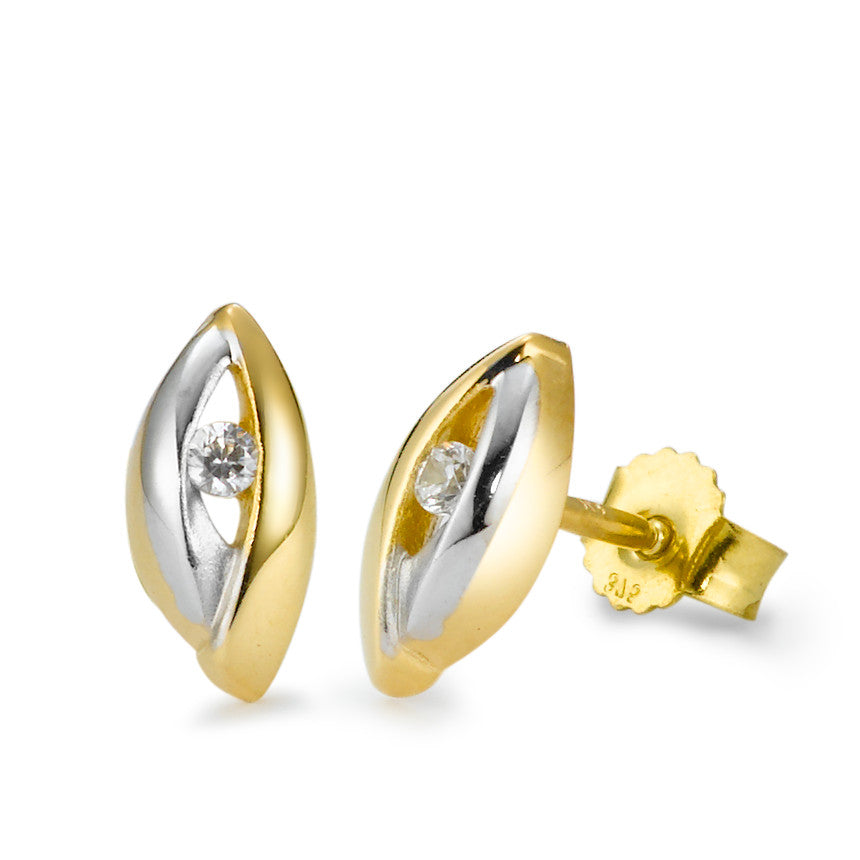 Clous d'oreilles Or jaune 9K, Or blanc 9K Zircone 2 Pierres