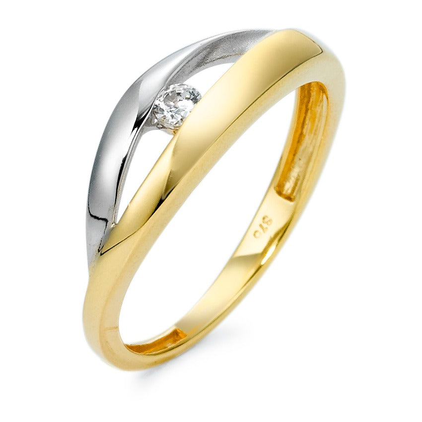 Fingerring 375/9 K Gelbgold, 375/9 K Weissgold Zirkonia bicolor