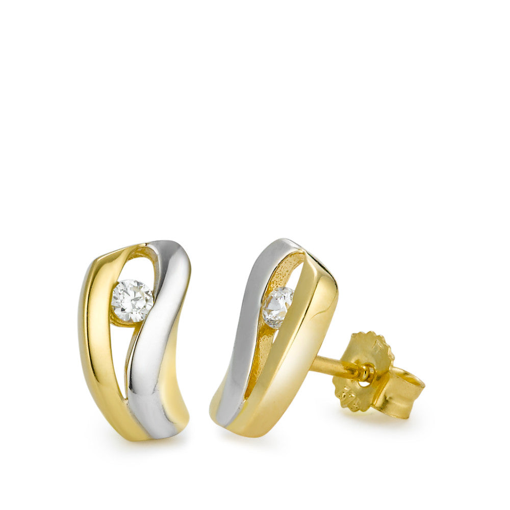 Clous d'oreilles Or jaune 9K Zircone 2 Pierres Bicolore