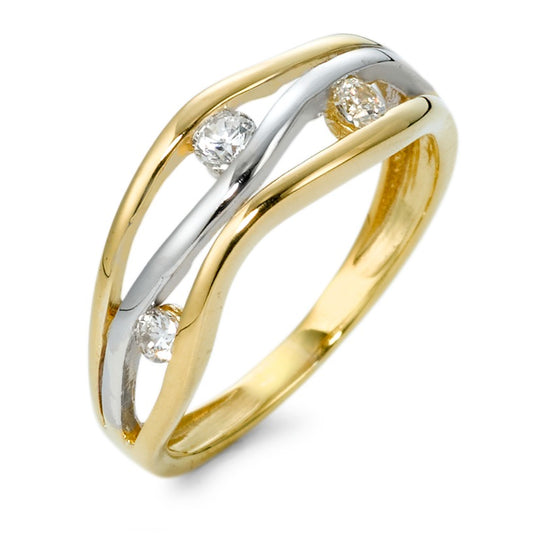 Bague Or jaune 9K Zircone 3 Pierres