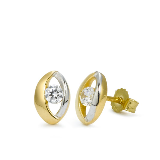 Clous d'oreilles Or jaune 9K, Or blanc 9K Zircone 2 Pierres