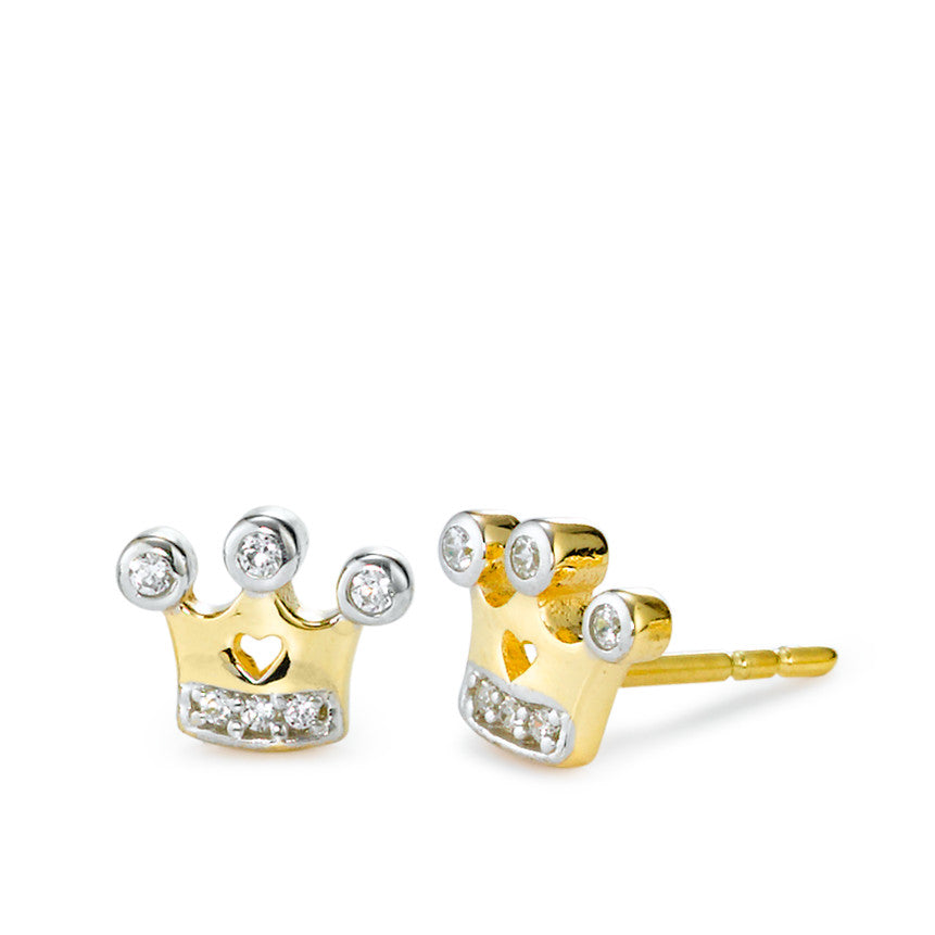 Orecchini a bottone Oro giallo 375/9K Zirconia 12 pietra Corona