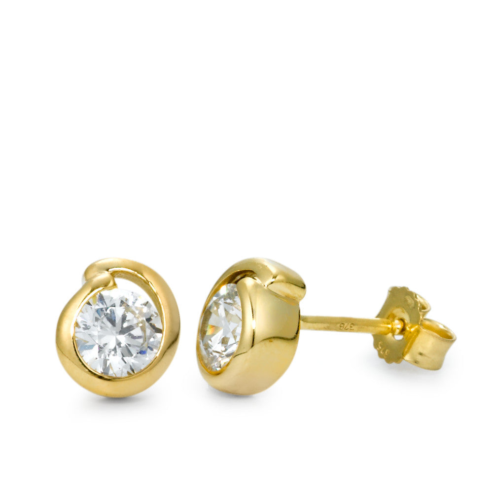 Clous d'oreilles Or jaune 9K Zircone 2 Pierres Ø6 mm