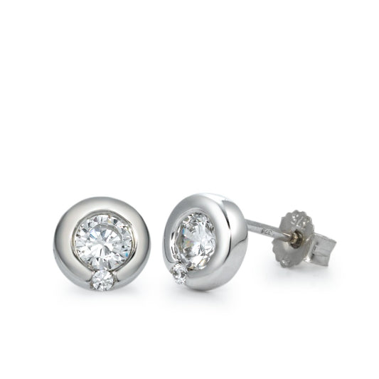 Clous d'oreilles Or blanc 9K Zircone 2 Pierres Ø6 mm