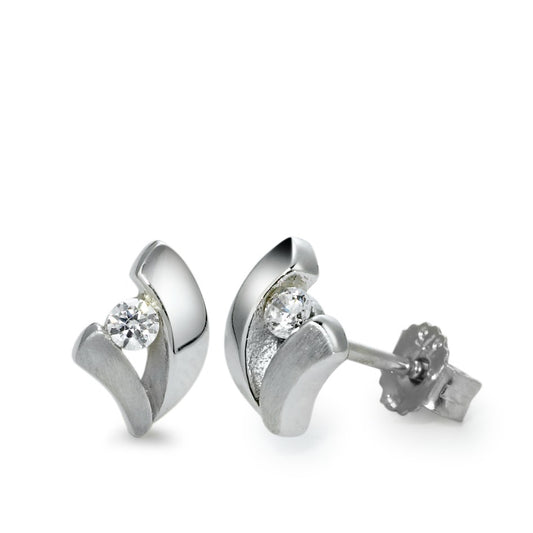 Clous d'oreilles Or blanc 9K Zircone 2 Pierres