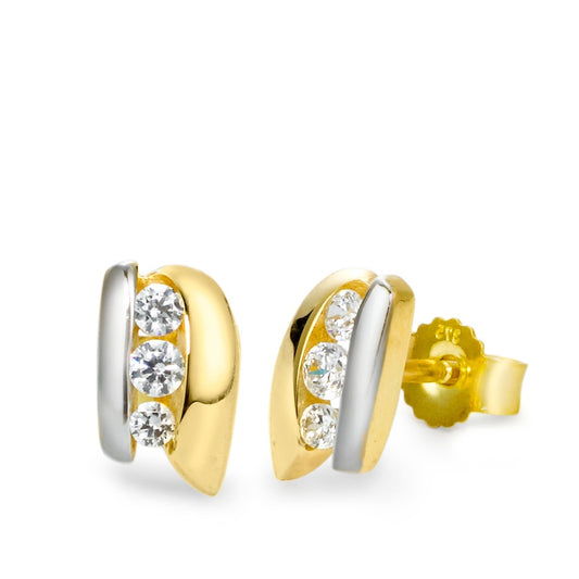 Orecchini a bottone Oro giallo 375/9K, Oro bianco 375/9K Zirconia 6 pietra