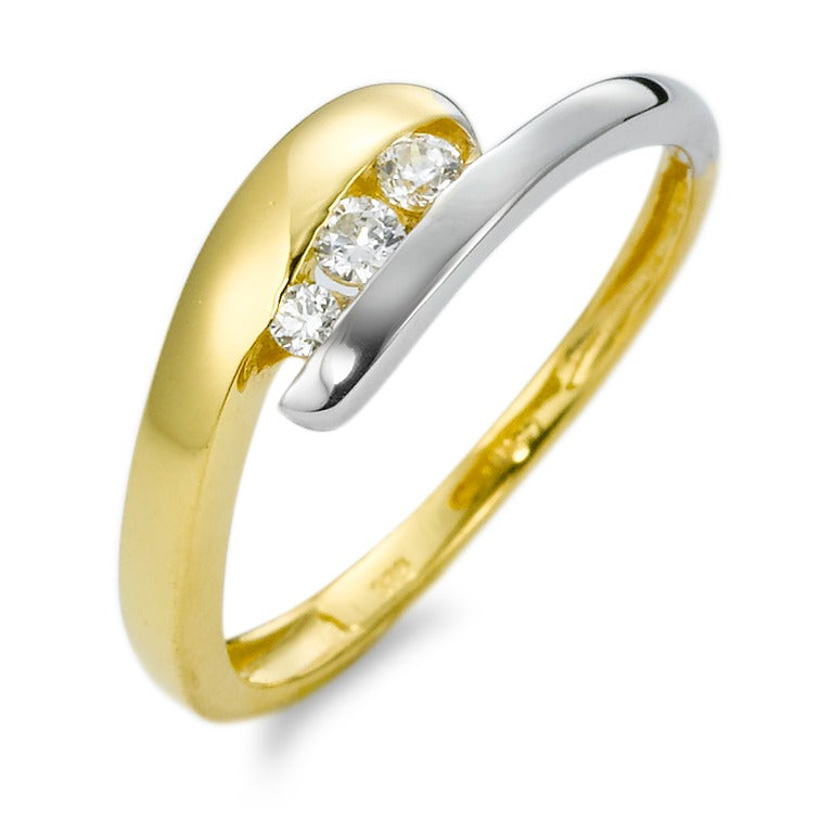 Anello Oro giallo 375/9K, Oro bianco 375/9K Zirconia 3 pietra