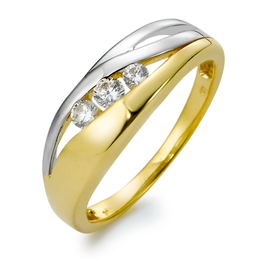 Bague Or jaune 9K, Or blanc 9K Zircone 3 Pierres