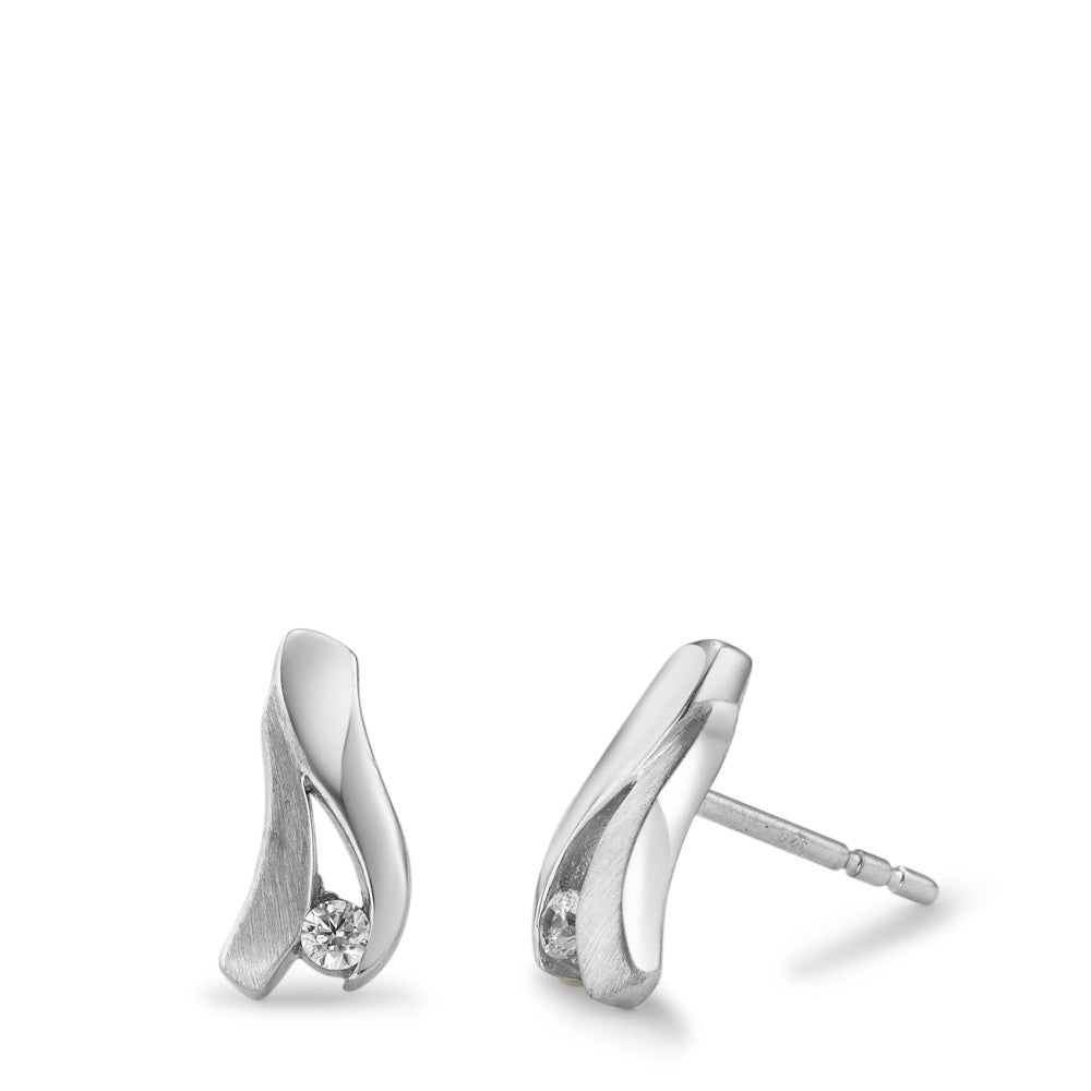 Clous d'oreilles Or blanc 9K Zircone 2 Pierres