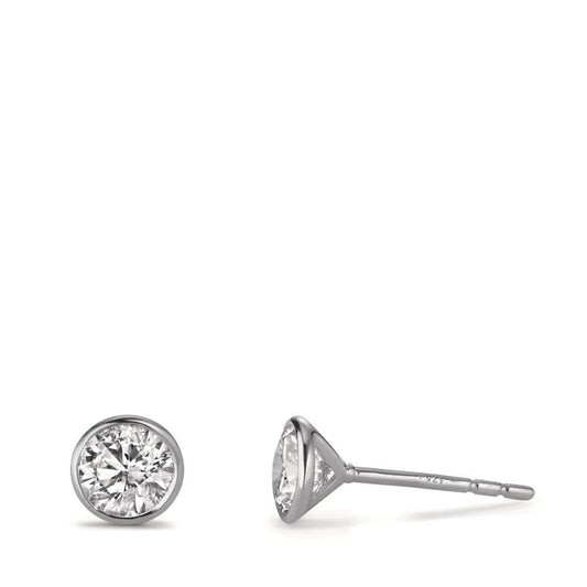 Clous d'oreilles Or blanc 9K Zircone 2 Pierres Ø5 mm