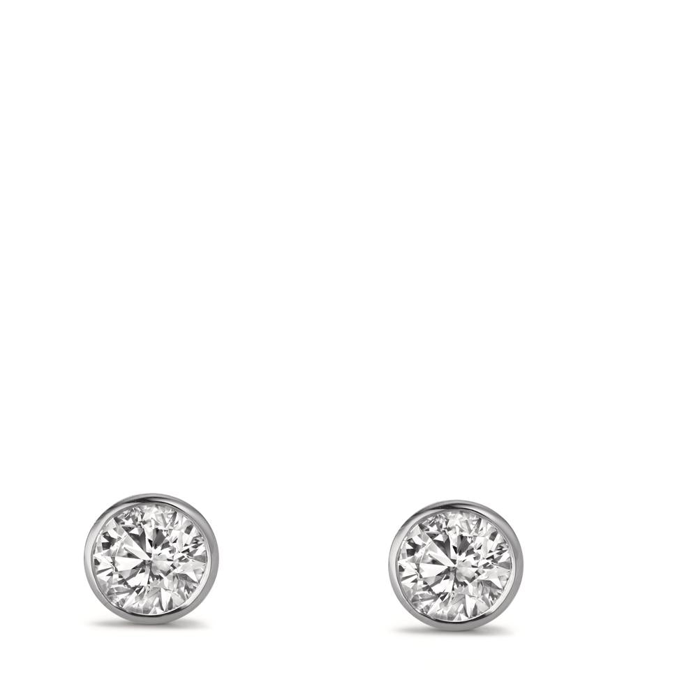 Clous d'oreilles Or blanc 9K Zircone 2 Pierres Ø5 mm