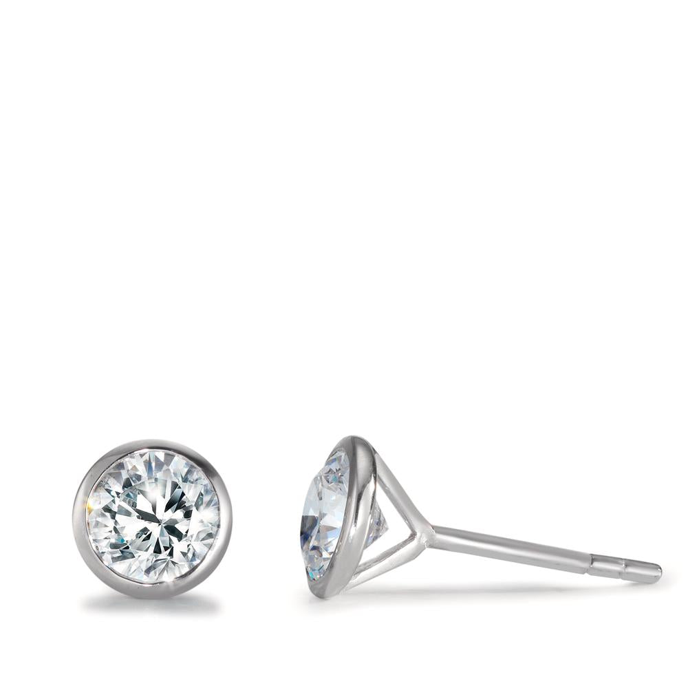 Clous d'oreilles Or blanc 9K Zircone 2 Pierres Ø6 mm