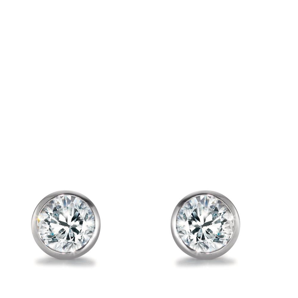 Clous d'oreilles Or blanc 9K Zircone 2 Pierres Ø6 mm