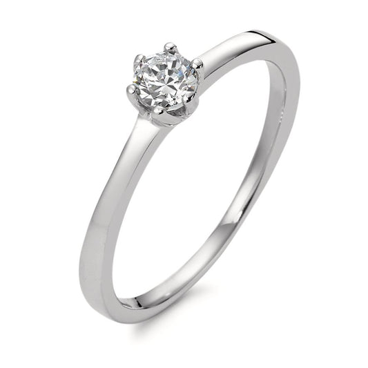 Bague solitaire Or blanc 9K Zircone Ø4 mm