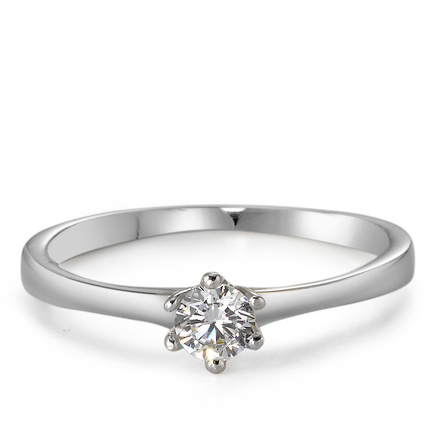 Bague solitaire Or blanc 9K Zircone Ø4 mm