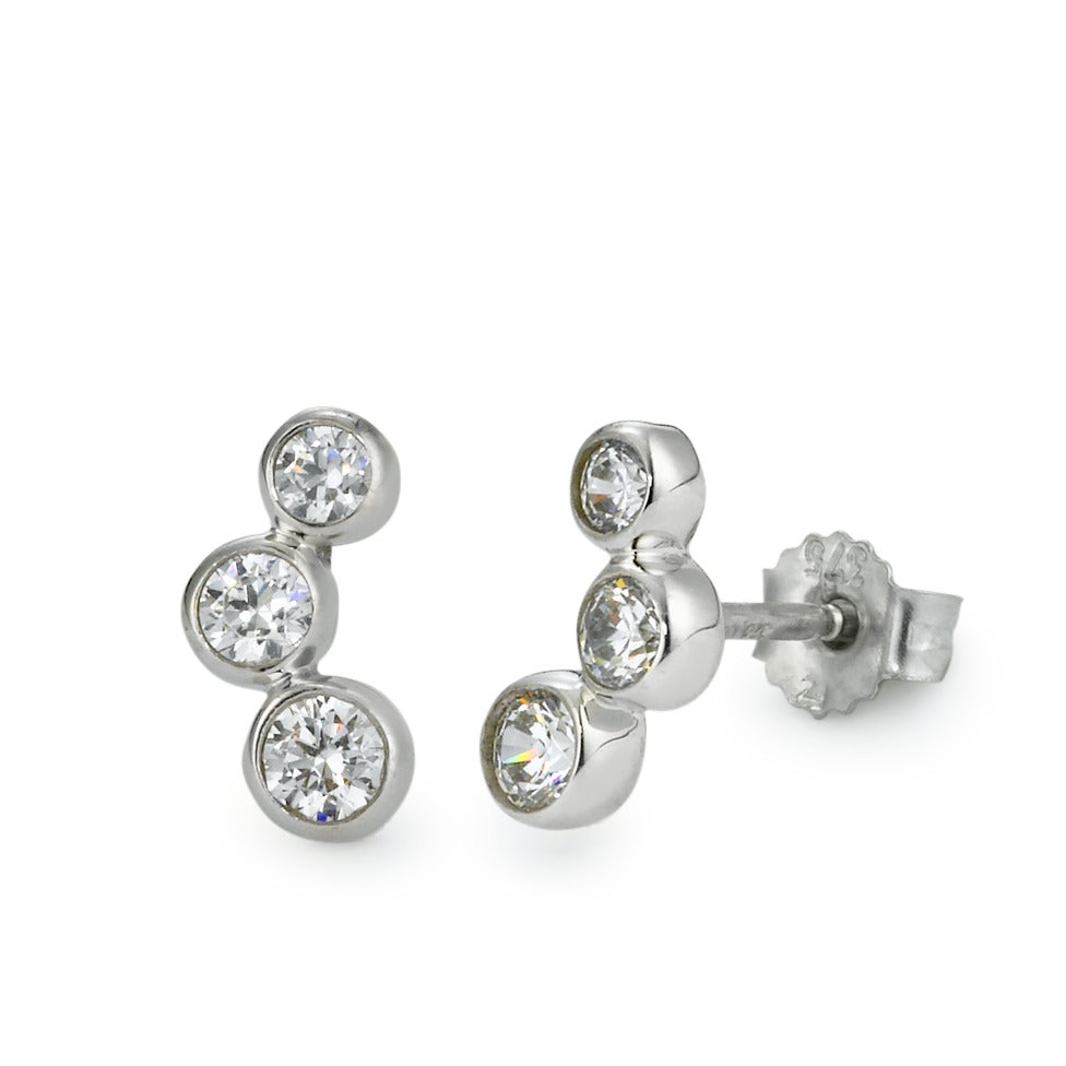 Clous d'oreilles Or blanc 9K Zircone 6 Pierres