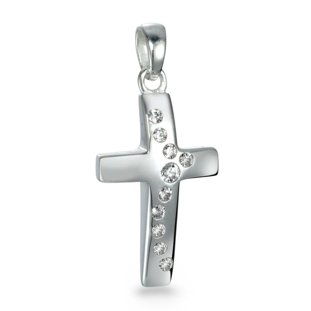 Pendentif Argent Zircone 10 Pierres Rhodié Croix