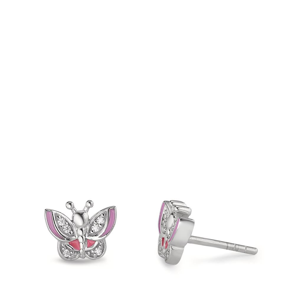 Clous d'oreilles Argent Zircone 12 Pierres Laqué Papillon Ø9 mm