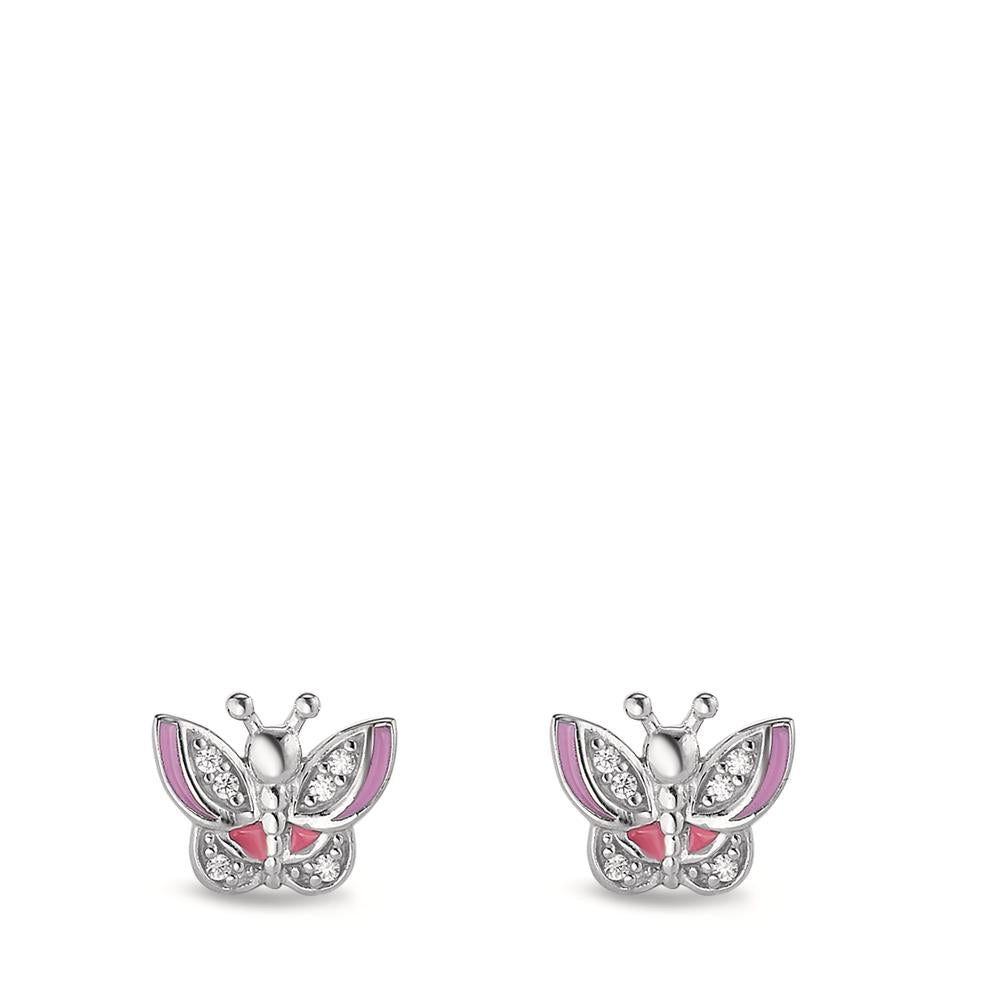 Clous d'oreilles Argent Zircone 12 Pierres Laqué Papillon Ø9 mm