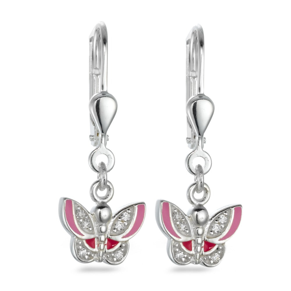 Pendant d'oreilles Argent Zircone 12 Pierres Laqué Papillon