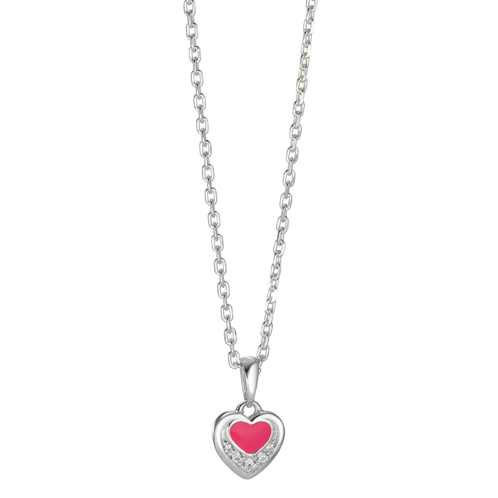 Chaînette avec pendentif Argent Zircone 5 Pierres Laqué Coeur 36-38 cm Ø8 mm