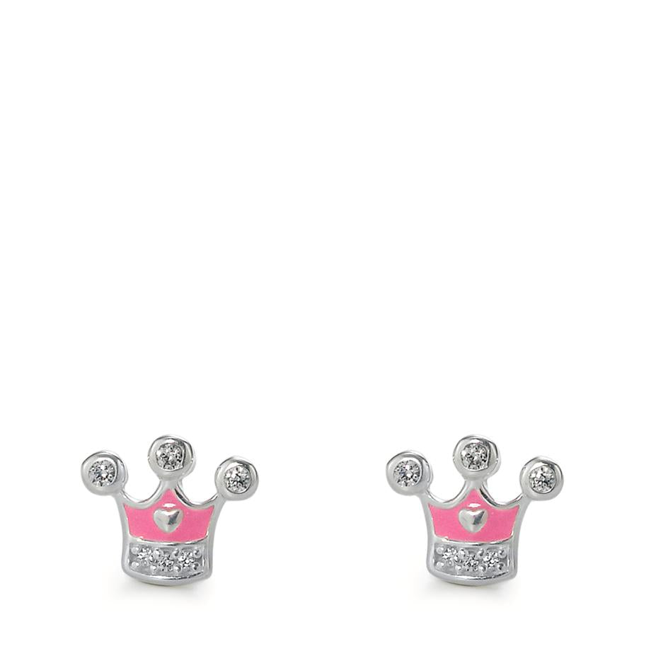 Clous d'oreilles Argent Zircone 6 Pierres Laqué Couronne