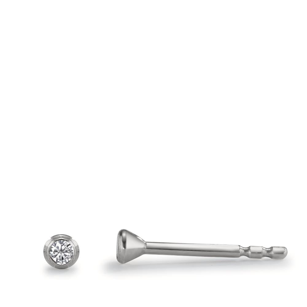 Clous d'oreilles Argent Zircone 2 Pierres Rhodié Ø2 mm