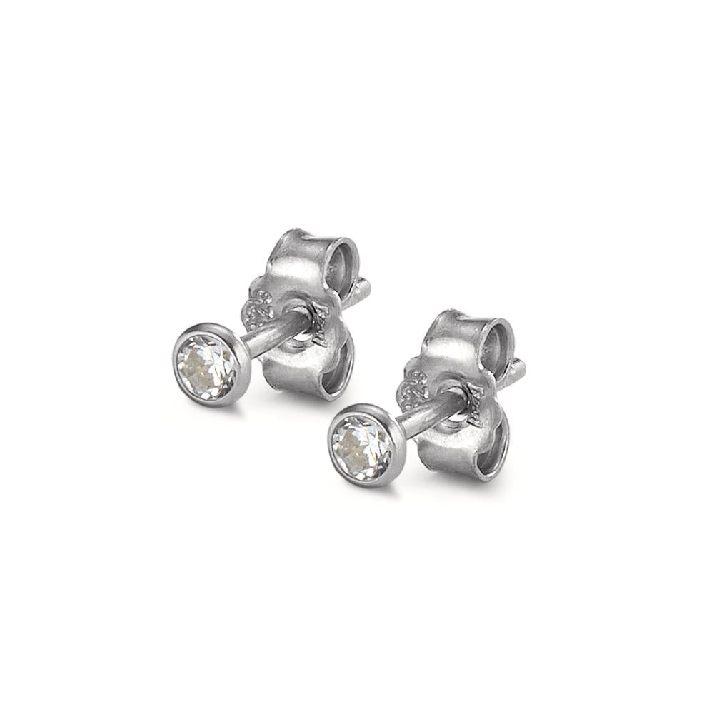 Clous d'oreilles Argent Zircone 2 Pierres Rhodié Ø3 mm