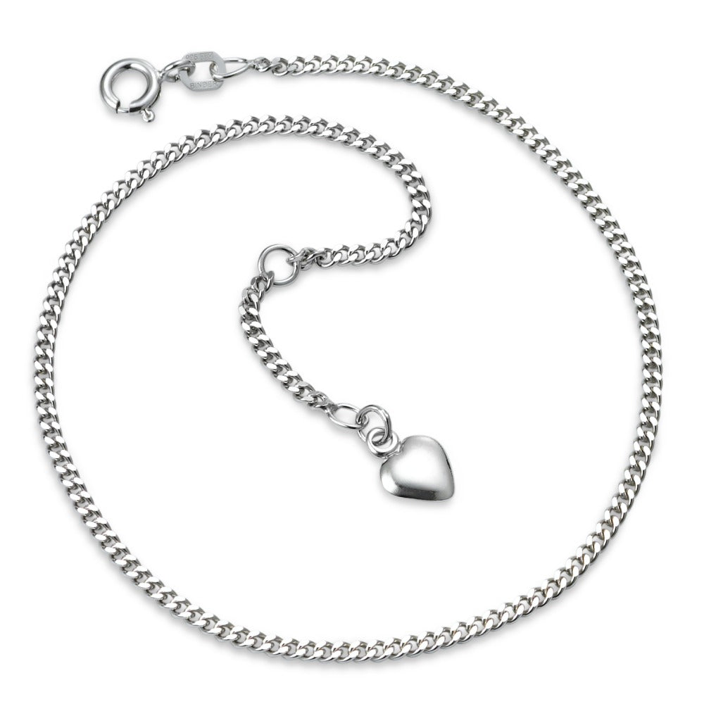 Chaînette de cheville Argent Rhodié Coeur 23-25 cm Ø7 mm