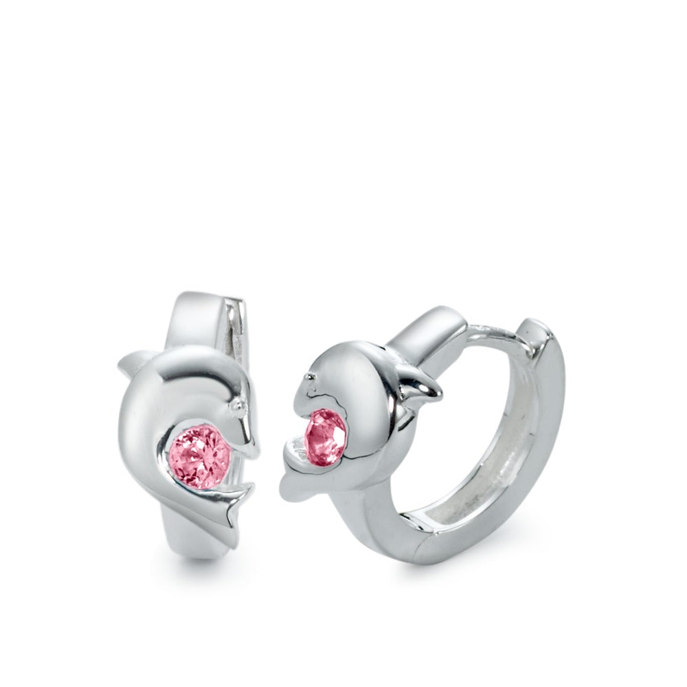 Créoles à charnières Argent Zircone rose, 2 Pierres Dauphin