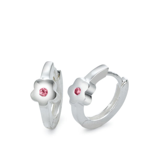 Orecchini circolari Argento Zirconia rosa, 2 pietra Fiore