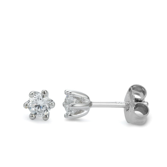 Clous d'oreilles Argent Zircone 2 Pierres Rhodié Ø5 mm