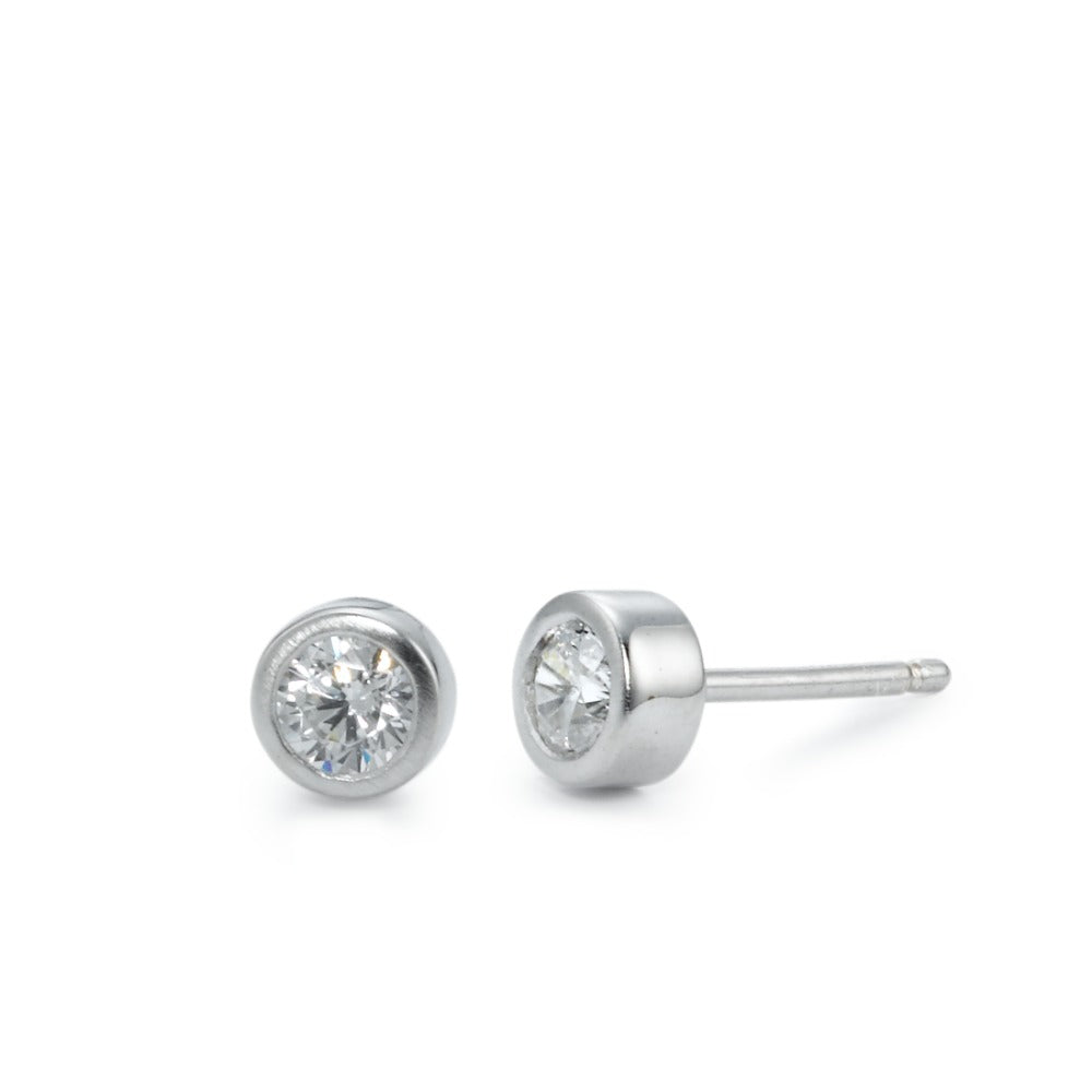 Clous d'oreilles Argent Zircone 2 Pierres Rhodié Ø5 mm