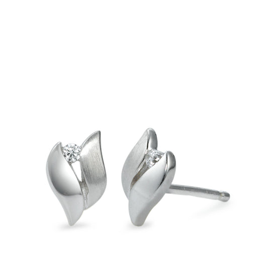 Clous d'oreilles Argent Zircone 2 Pierres Rhodié