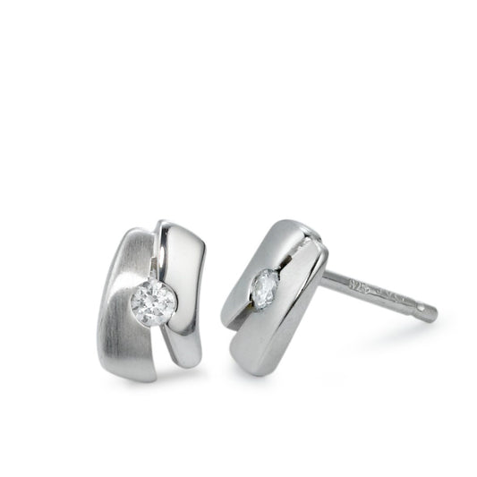 Clous d'oreilles Argent Zircone 2 Pierres Rhodié