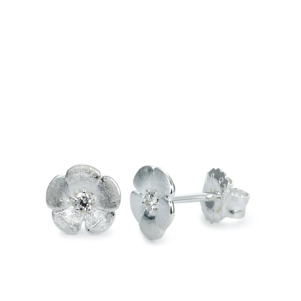 Orecchini a bottone Argento Zirconia 2 pietra Fiore Ø8 mm