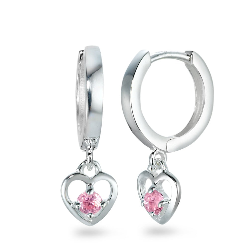 Orecchini circolari Argento Zirconia rosa, 2 pietra Cuore Ø6 mm