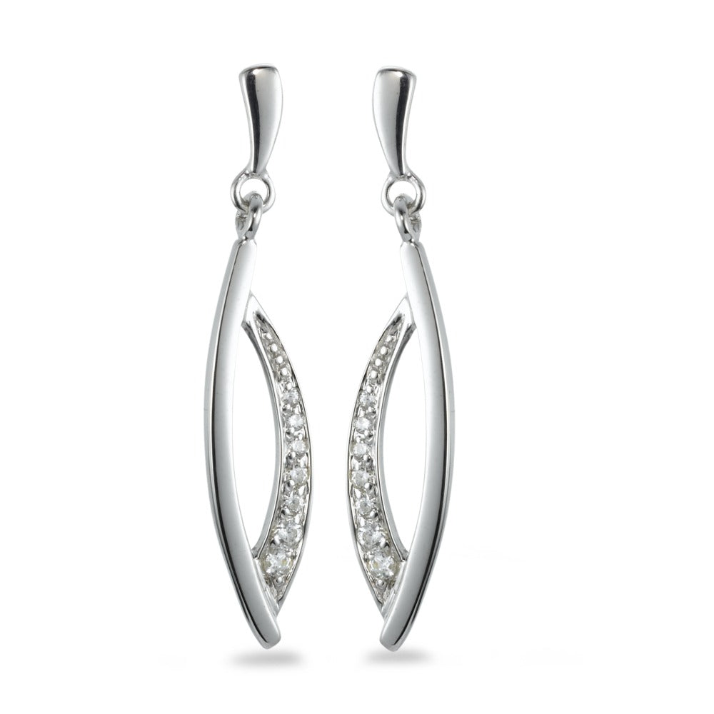 Pendant d'oreilles Or blanc 9K Zircone 14 Pierres