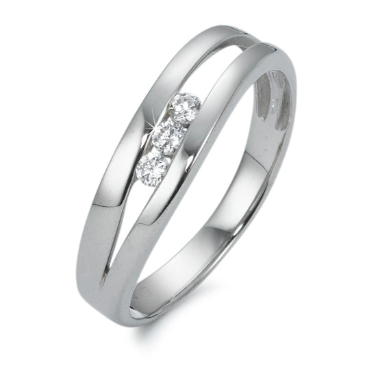 Bague Or blanc 9K Zircone 3 Pierres